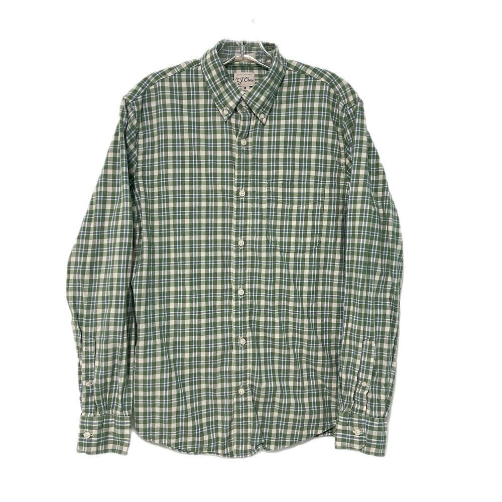 J.CREW Button Down Shirt Mens M Green Cotton Linen Twill Preppy Slim
